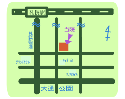 地図 北２条マッサージ 札幌中央区の治療院 鍼灸(はり・きゅう) あんま マッサージ 指圧